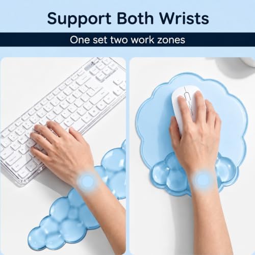Cloud Gel Wrist Rest Set for Keyboard and Mouse – Ergonomic Wrist Support for Keyboard & Mouse Pad – Non-Slip Desk Wrist Support for Computer, Laptop & Gaming (Blue)