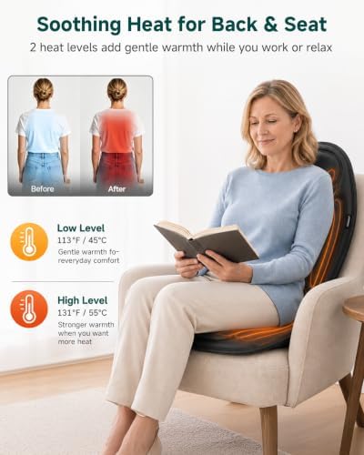 Snailax Back Massager with Heat, Memory Foam Chair Massage Pad