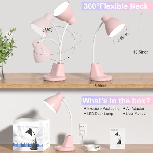 10W Wireless Charging LED Desk Lamp with Pen Holder, CRI 95, Pink