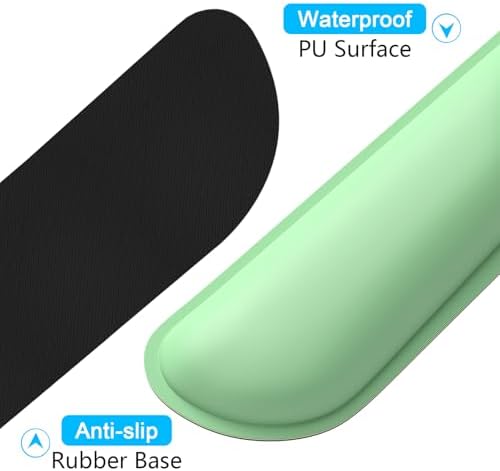 Dapesuom Keyboard Wrist Rest Set, Cute PU Leather Wrist Cushion for Computer Keyboard and Mousepad, Memory Foam Mouse Pad Rests Support with Non-Slip Base for Typing Pain Relief, Laptop, Mint Green