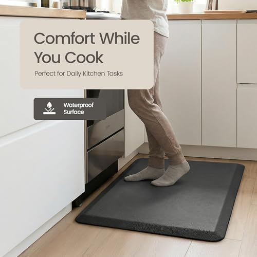 Anti Fatigue Kitchen Mats for Floor | Padded Kitchen Rugs | Non Slip, Cushioned Standing Desk Mat | Waterproof Floor Mat for Home and Office | 17.3" x 28" X 0.47", Black, 1-Pack | More Décor