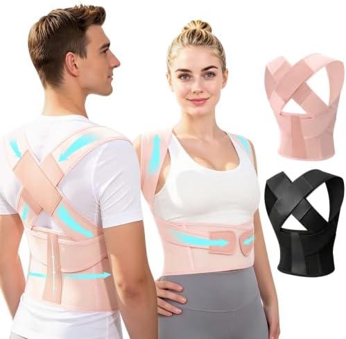 Posture Corrector for Women and Men Plus Size Full Back Support Brace Straightener Scoliosis Spine Upper Back Pain Relief Adjustable Shoulder Instant Posture Corrector with Hunchback (Pink, X-Large)