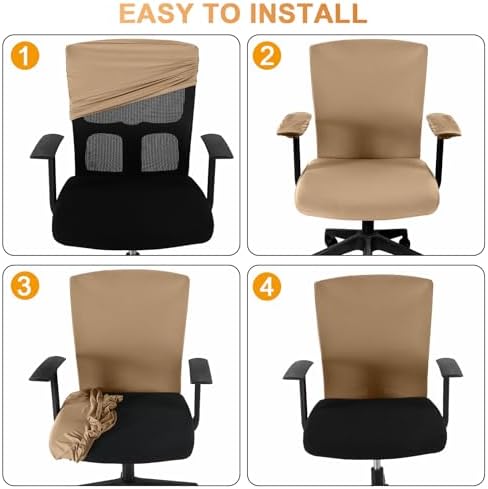 Tallew 4 Pcs Office Chair Covers Set Computer Universal Protective Stretchable Chair Seat Covers Desk Armrest Cover Slipcovers Pads Office Cushion Backrest for Rotating(Regular,Camel)