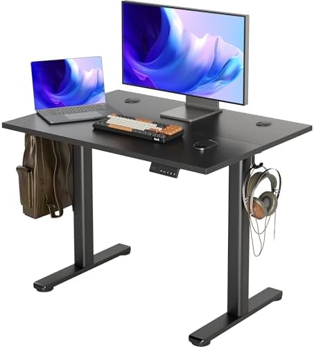 Seang Electric Standing Desk Adjustable Height, 40 x 24 Inch Stand up Desks, 3 Memory Presets & Cable Management Sit Stand Desk for Home Office Computer Workstation, Black Frame/Black Top