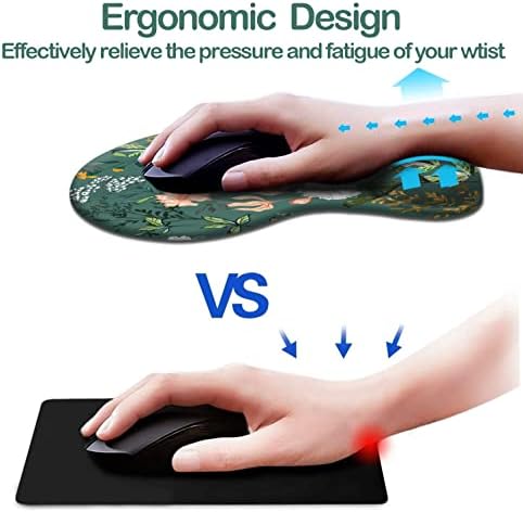 DOOKE Ergonomic Mouse Pad with Wrist Support, Cute Mouse Pads with Non-Slip PU Base for Home Office Working Studying Easy Typing & Pain Relief Dark Green Floral