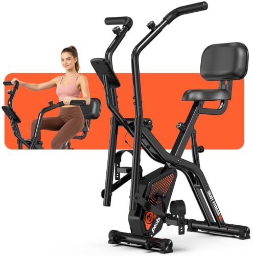 pooboo Folding Magnetic X‑Bike, Upright Exercise Bike for Home Gym