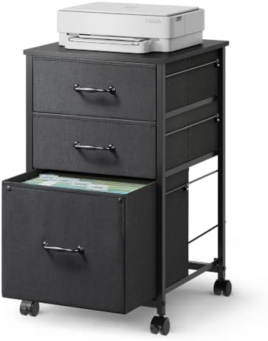 DEVAISE Mobile File Cabinet, Rolling Printer Stand with 3 Drawers, Fabric Vertical Filing Cabinet fits A4 or Letter Size for Home Office, Black