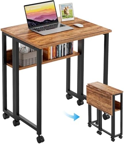 GreenForest Folding Desk with Wheels, 31.5" Rolling Table for Small Spaces