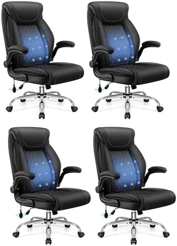 BestGlory Executive Office Chair with Lumbar Support, Big and Tall Ergonomic Computer Desk Chair, Leather Comfy High Back Gaming Chair with Flip Up Arms & Rocking Function for Home Office, Black