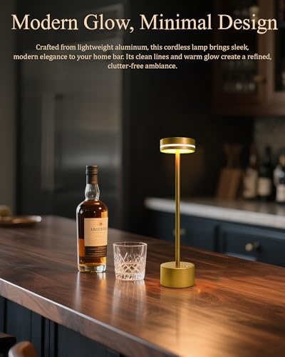 2 Pack LED Cordless Table Lamp Rechargeable, 5000mAh Portable Battery Operated LED Desk Lamp, 3 Color Dimmable Table Light for Reading/Home Office/Dining for Home Décor – Bright Gold