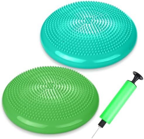 Silipull 2 Pcs Wiggle Seat Inflated Wobble Cushion Flexible Balance Disc with Air Pump for Core Stability Strengthening Improving Posture Physical Exercise