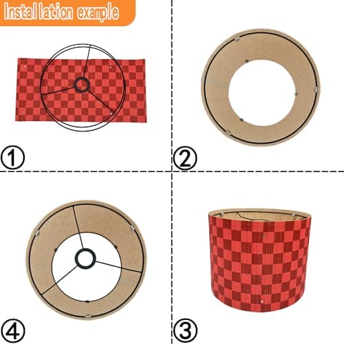 Modern Lamp Shade with Colorful and Natural Checkered Pattern Bamboo Made, Translucent Drum Shape, 11.8 Inch for Table and Floor Lamps, Ideal for livingroom bedroom (Red mix)