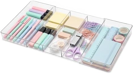 Briwooody 1 Pcs Expandable Drawer Organizer, Clear, 5 Compartments