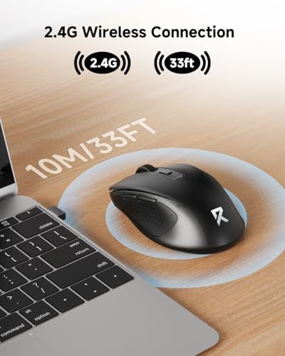Redragon Wireless Mouse for Laptop, 2.4G Optical Computer Mouse 5-Level 4000DPI, Office Cordless USB Mice, 6 Buttons, 18 Months Battery, Portable for PC, Chromebook, Wins, Mac, Small to Medium Hand