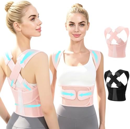Back Brace Posture Corrector for Women and Men Upgraded Dynamic Traction Correction System Adjustable Shoulder Support Straightener Helps Reduce Upper Lower Back Pain Suitable for Hump Scoliosis Pink Medium