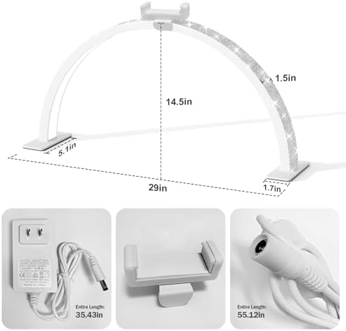 Large 29-inch Half Moon Light for Nail Desk,48W Lamp for Nail Desk with Hand Pillow and Phone Holder, Nail Desk lamp Pink for lash Eyelash Extension,Color Temperature 3000K-6000K (White)