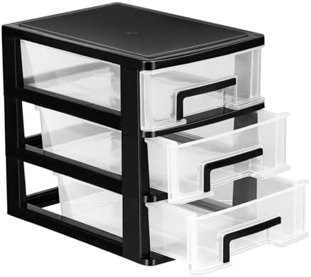 SEWACC 3 Layer Plastic Drawers, Desktop Organizer with Transparent Drawers