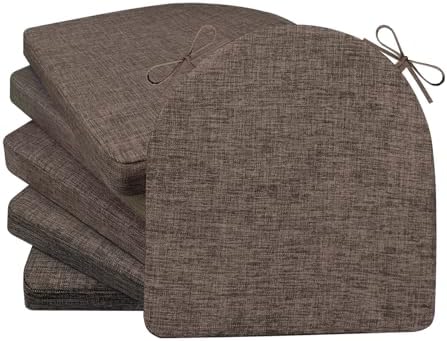 Chair Cushions for Dining Chairs 6 Pack 35D High-Density Foam Seat Cushions for Kitchen Chairs with Ties Non Slip and Removable Cover Chair Pads 16.5" x 16.5" x 2" (Brown)