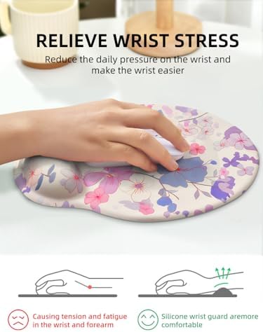 Lily Floral Mouse Pad Wrist Support Wrist Rest, Flower Ergonomic Mouse Pad with Non-Slip Base for Office Gaming Working Computers,Desk Accessories Pain Relief Mouse Mat, Purple