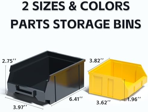 KJE 30PCS Wall Mounted Storage Bins, Plastic Tool Organizer for Garage Storage, Screws, Nuts, Bolts, Small Hardware Parts -Black, Yellow
