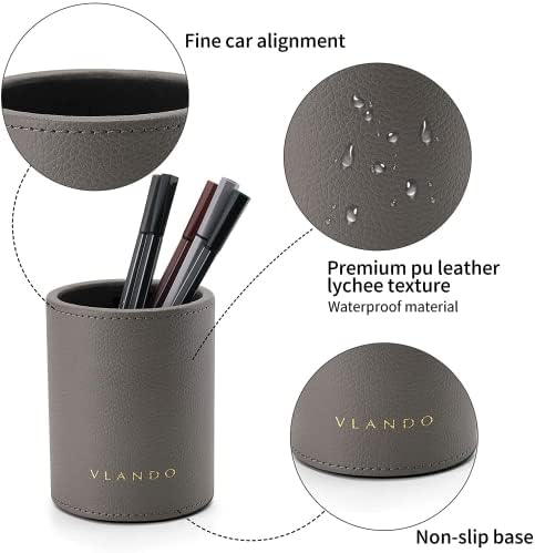 VLANDO Office Desk Organizer Leather Desktop Organizer Caddy with Drawer for Storing Desktop Supplies and Accessories (Grey Set)