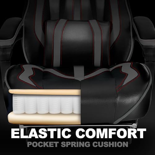 Vonesse Gaming Chair, Computer Office Chair with Footrest,Reclining Gaming Chairs for Adults, Big and Tall Ergonomic Gaming Chair with Lumbar Support (Gray/Black)