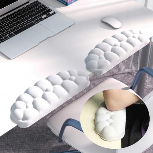 Arm Rest for Desk, Cloud L-Shaped Memory Foam Elbow Pads with Non-Slip Base, 2-Piece Ergonomic Desk Edge Cushion & Wrist Rest for Computer Keyboard, Office and Home Use (White)