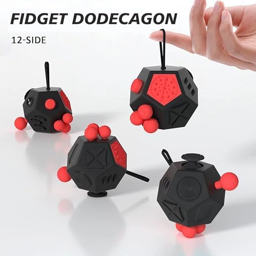 Fidget Dodecagon,12 Sided Fidget Toys Cube for Kids and Adults(Black red)