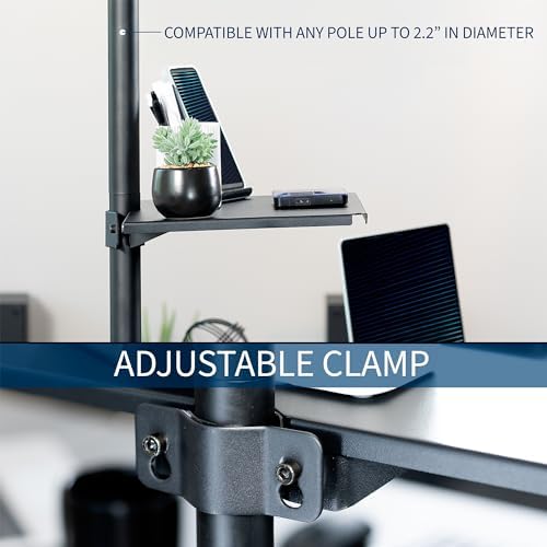 VIVO Universal Steel 14 x 10 inch Shelf Pole Mount for TV Cart, Attaches to 0.5” to 2.4” Poles, Speaker & Microphone Stands, Clamp-on Utility Storage Surface, Black, MOUNT-SF13P