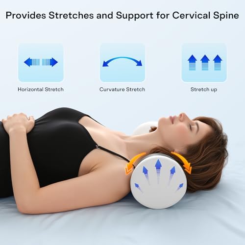 Neck Roll Pillow - Cooling Cover Round Neck Pillow for Sleeping - Memory Foam Cervical Support Pillow - Ergonomic Cylinder Pillows for Neck, Leg, Back, Yoga, Relaxing (Grey White)