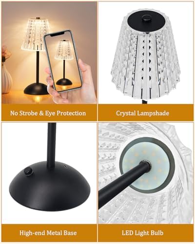 Nusogon 4 Pack Rechargeable Cordless Table Lamp, Touch Control Desk Lamp