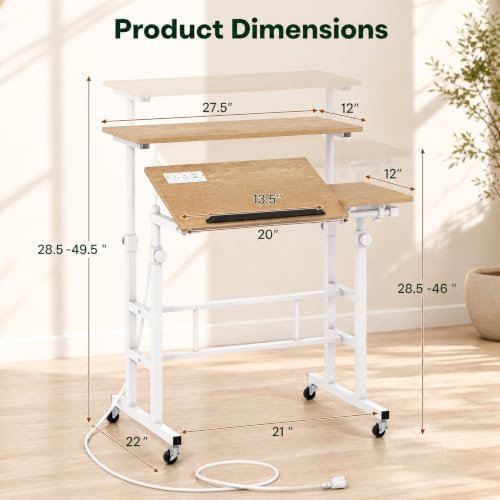 Tangkula Height Adjustable Mobile Standing Desk with Built-in Power Outlets