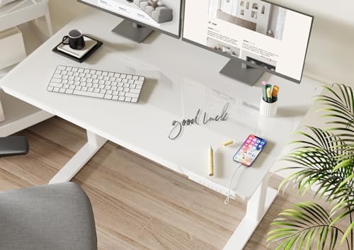 Claiks Small Glass Standing Desk with Drawers & USB Ports 32x19 White