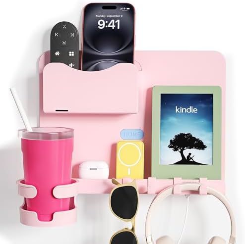 Floating Shelves for Bedside Shelf Accessories Organizer, Wall Mount Shelf Stick On, Cute Room Decor Aesthetic, Girls Room Decor, Cool Stuff for Bedroom Storage and Organization (Pink)