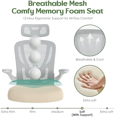 Office Chair Ergonomic Desk Chair with 3D Lumbar Support & Headrest