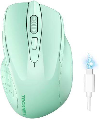 TECKNET Wireless Mouse, BT 5.0/2.4G, Rechargeable 6-DPI Silent, Green
