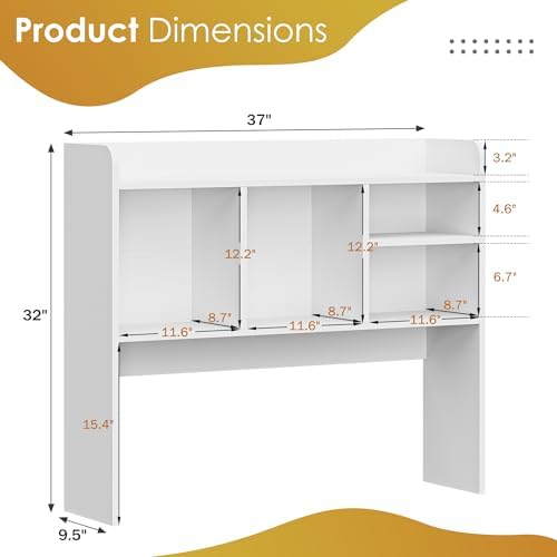 Nova Microdermabrasion Wooden Desktop Bookshelf with 6 Shelves–3-Tier Desk Organizer Hutch for Computer Desk, Home or Office (White)