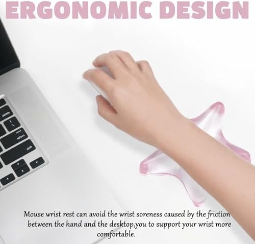 Gel Wrist Rest for Keyboard and Mouse Transparent Pink Sea Star Elbow Pad Cushion Ergonomic Cute Clear Cool Mouse Wrist Pad Silicone Non-Slip Support for Computer Gaming Office Hand Pillow Ocean Beach