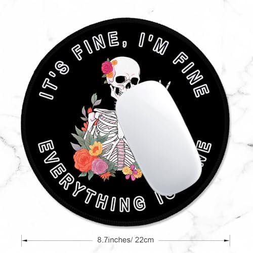 ITNRSIIET Round Mouse Pad with Stitched Edge Premium-Textured Waterproof Non-Slip Rubber Base Desktop Protection Mat Diameter 8.7 inches, Flower Skull