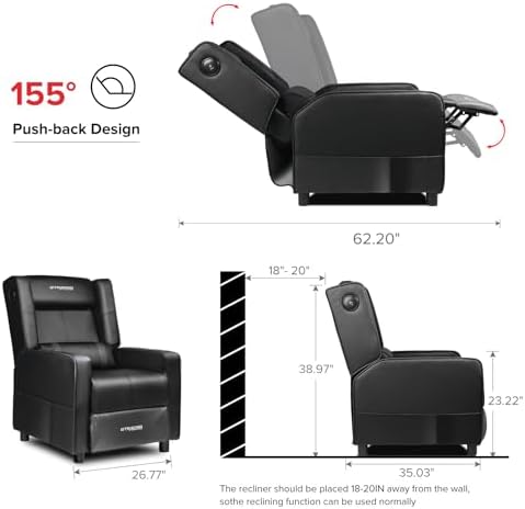 GTRACING Gaming Recliner Chair with Bluetooth Speakers Racing Style Single Gaming Sofa Modern Living Room Recliners Ergonomic Comfortable Massage Home Theater Seating, Black