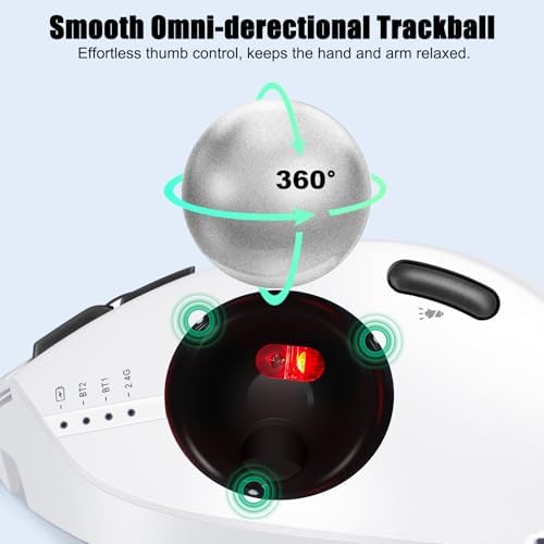 TRELC Wireless Trackball Mouse, Ergonomic Rollerball Mouse with 4800 DPI/7 Programmable Buttons, Thumb Control Mice, Rechargeable Optical Mouse for 3 Devices, for Windows, PC, Laptop, Tablet (White)