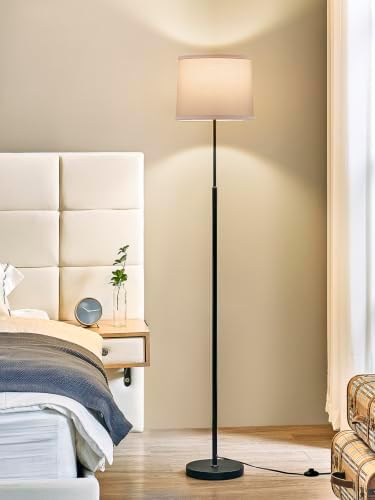 60" Modern Floor Lamp with Linen Shade, 3 Color LED Bulb & Foot Switch