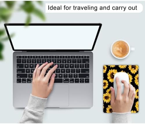 Small Mouse Pad, Mini Mouse Pad 6 X 8 Inch with Non-Slip Rubber Base for Keyboard Tray Laptops Wireless Mouse Home Office Travel, Washable & Portable (Sunflowers)