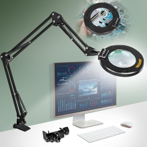 Ultra Long 3-Section Swing Arm 12X Magnifying Glass with Light