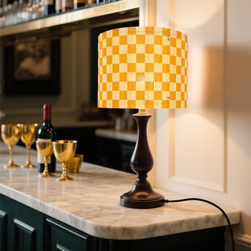 Modern Lamp Shade with Colorful and Natural Checkered Pattern Bamboo Made, Translucent Drum Shape, 11.8 Inch for Table and Floor Lamps, Ideal for livingroom bedroom (Orange)