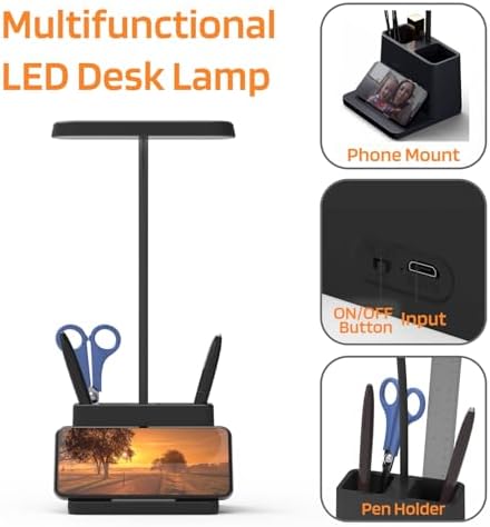 AXX Black LED Desk Lamp, Battery Operated Small Table Light for Dorm Room