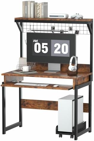 Computer Desk with Keyboard Tray and Storage Shelf, 31.5 Inch Office Desk with Computer Tower Stand, Home Office Desk for Small Space, Writing Table Workstation, Rustic Brown (Rustic Brown)