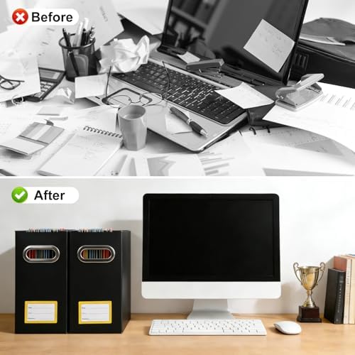 Collapsible File Organizer Box with Handle,12.20x5.11x9.84Inches, Filing Organizer for Home or Office, Small Portable File Box (1 Pack, Black-Yellow)