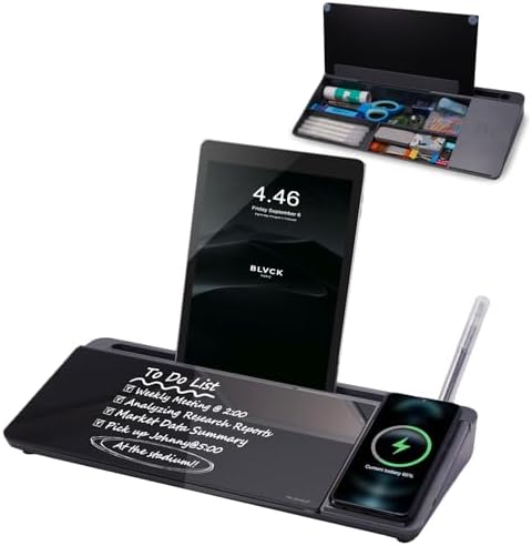 Small Glass Desktop Whiteboard Dry-Erase-Board - Computer Keyboard Stand with Wireless Charger White Board Surface Pad with Drawer, Desk Organizers with Accessories for Office, Home, School Supplies