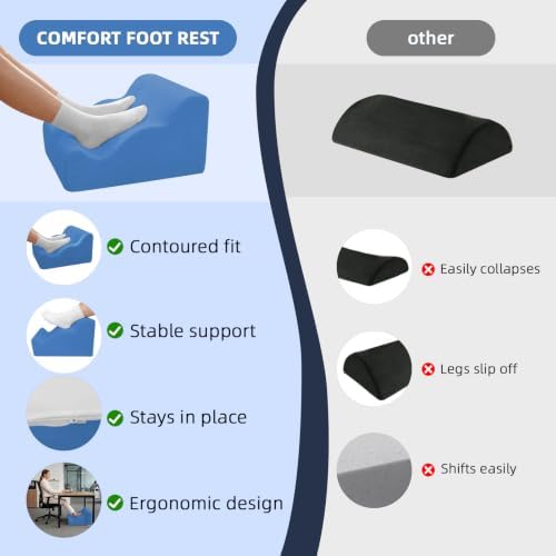 Foot Rest Ergonomic Pillow for Under Desk at Work & Handle Blue
